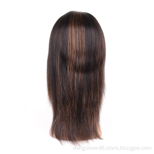 Human Hair Wig Straight Highlight Honey Blonde Brown Lace Frontal Wig Pre Plucked Brazilian Remy For Women